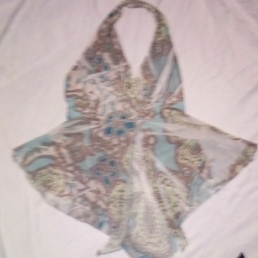 Floral Halter Neck Camisole - Blue and Cream